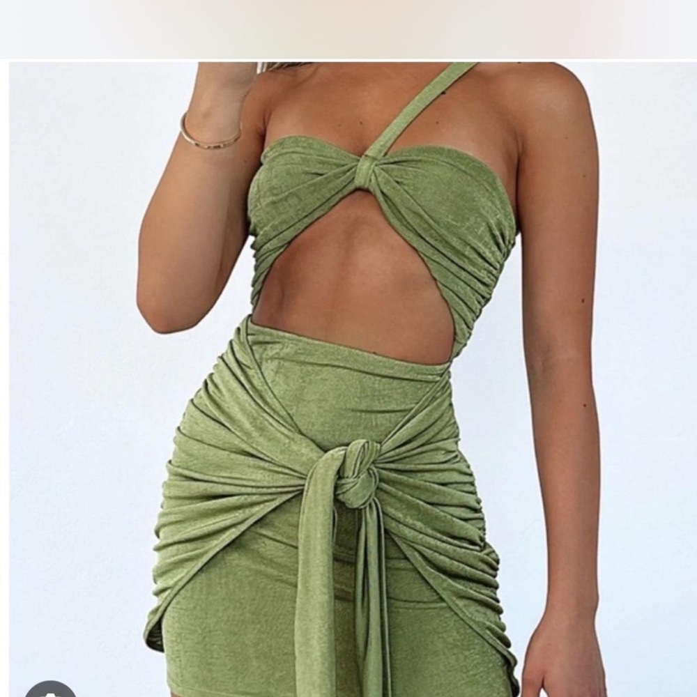 White Fox Green Ruched Dress